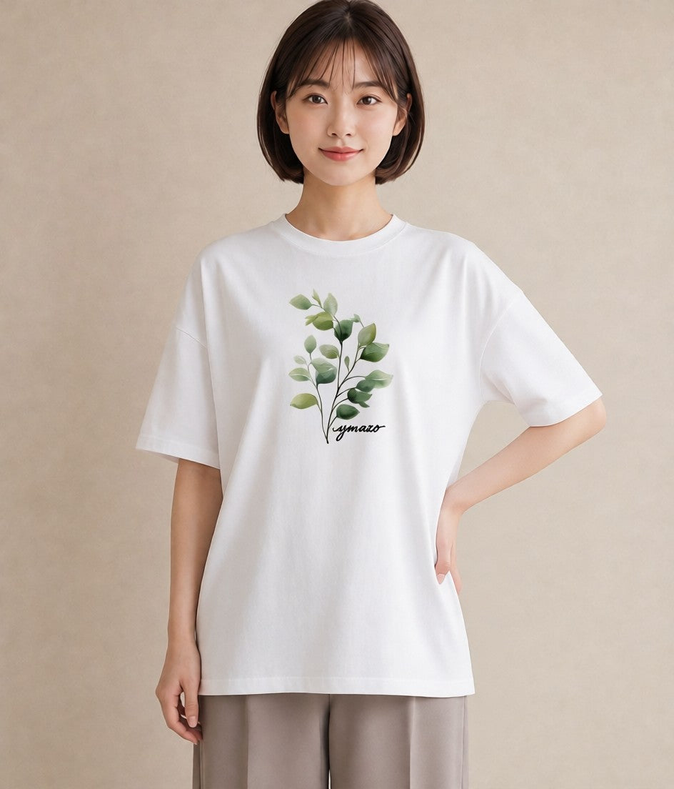 グラフィックTシャツ レディース ガラス瓶 小枝 ボタニカル ナチュラル アンティーク イラスト ラフ 女性向けギフト 散歩 白T YMAZO