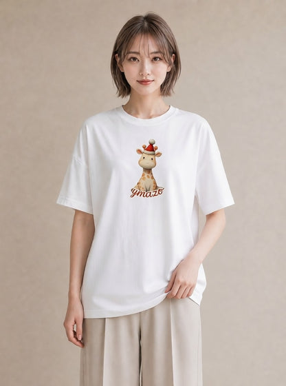 半袖Tシャツ レディース きりん 動物 アニマル イラスト 公園 ママ 白T YMAZO