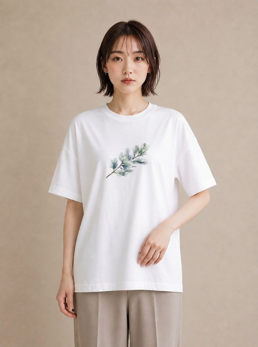Tシャツ レディース 松ぼっくり 植物 ボタニカル イラスト ゆるコーデ 秋コーデ おしゃれギフト 白T YMAZO