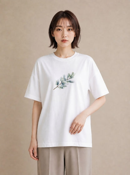 Tシャツ レディース 松ぼっくり 植物 ボタニカル イラスト ゆるコーデ 秋コーデ おしゃれギフト 白T YMAZO