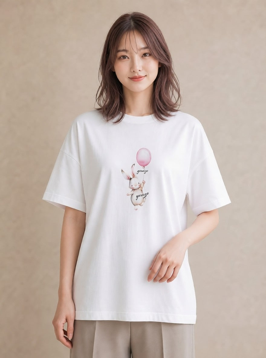 プリントTシャツ レディース 紙風船 和紙 ナチュラル アンティーク イラスト ゆるかわ 部屋着 女性向けギフト 白T YMAZO