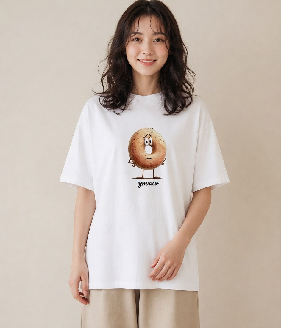 プリントTシャツ レディース ベーグル 食べ物 フード イラスト ミニマル 親子 20代 白T YMAZO