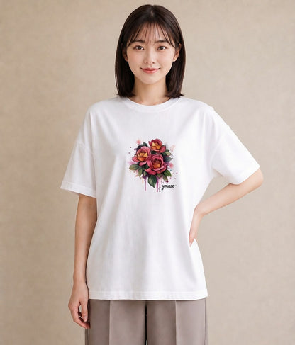プリントTシャツ レディース バラ 薔薇 ローズ 花 花柄 イラスト 普段使い お出かけ 普段着 白T YMAZO