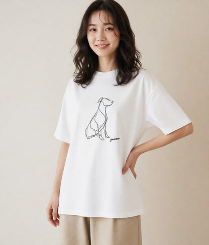 グラフィックTシャツ レディース 犬 いぬ わんこ イラスト 手描き風 20代 カジュアルコーデ 白T YMAZO