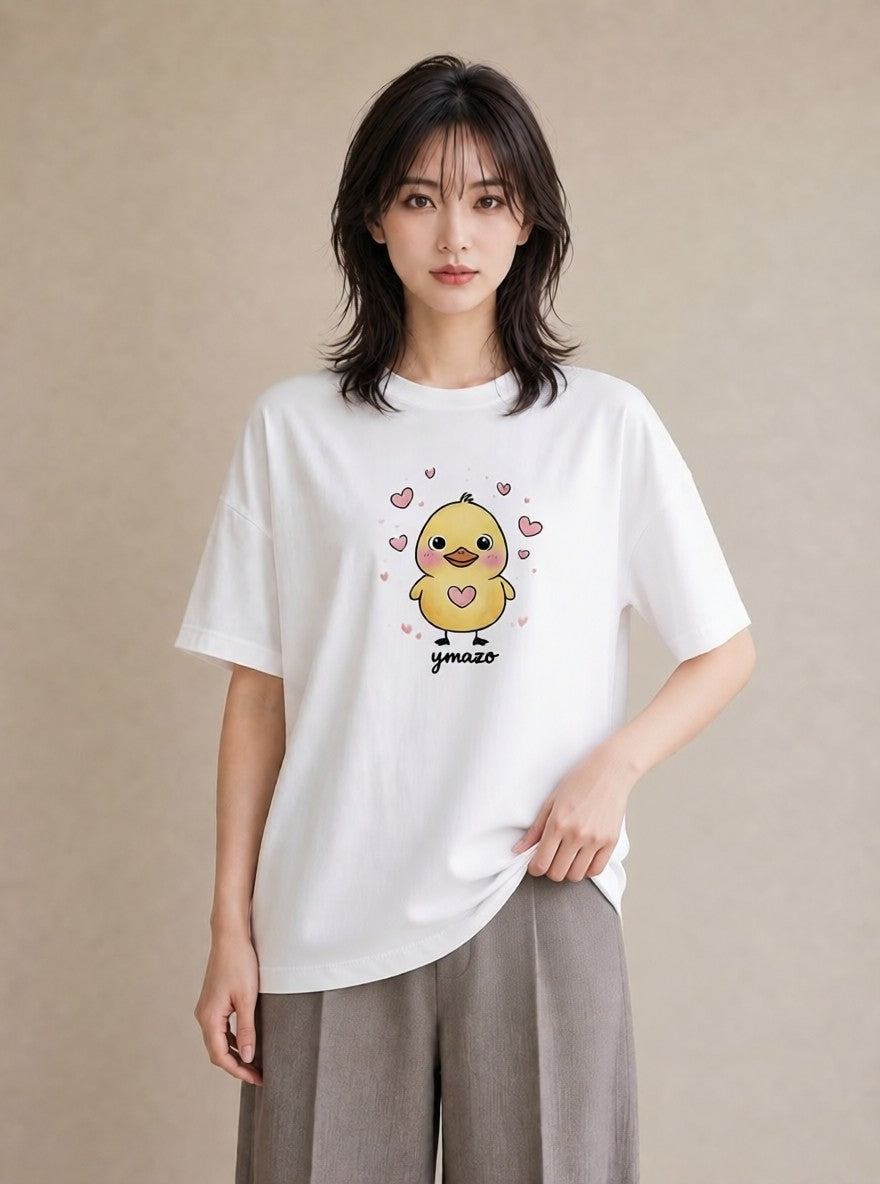 デザインTシャツ レディース アヒル 動物 アニマル イラスト レトロ 休日 ペアコーデ 白T YMAZO