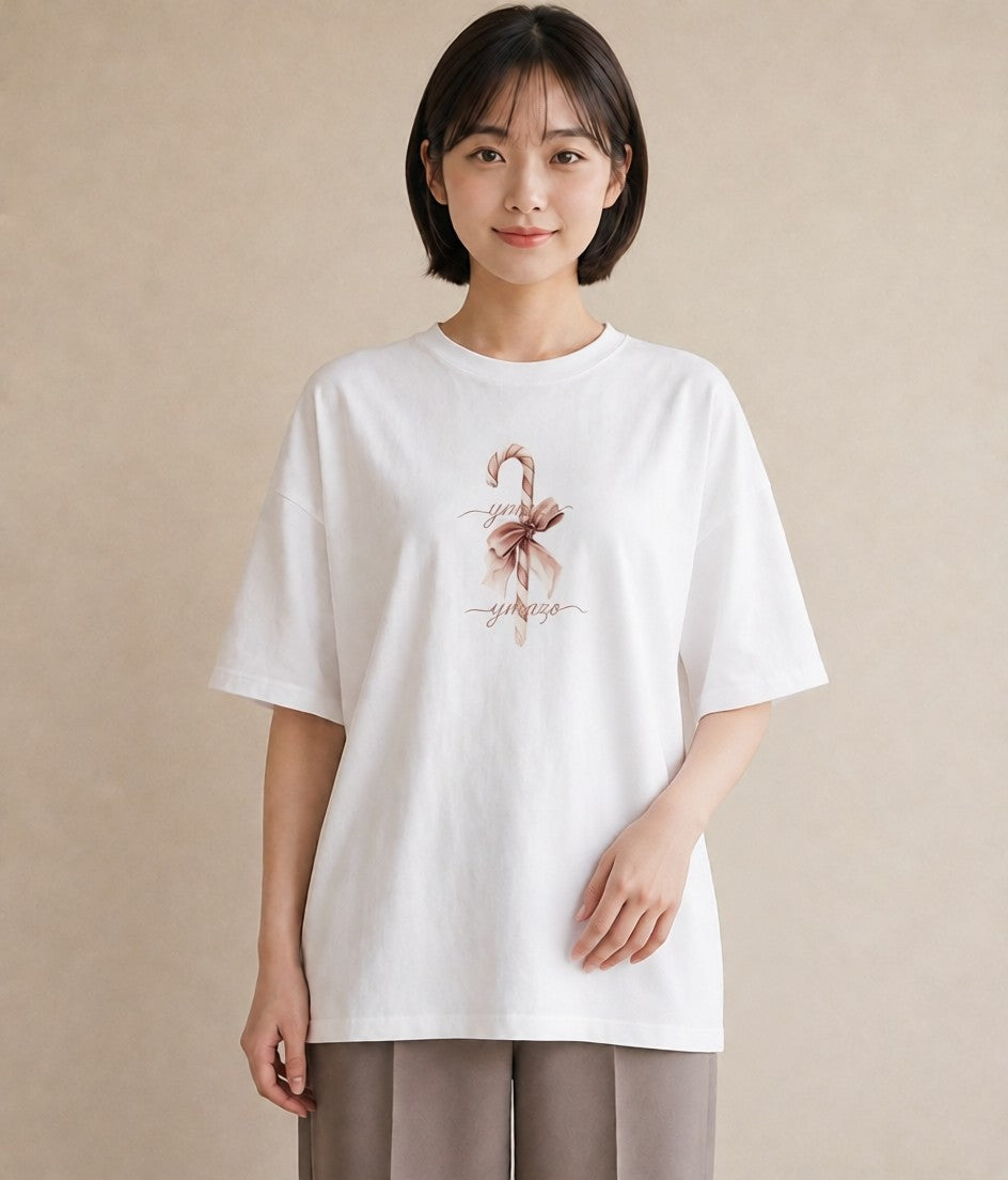 デザインTシャツ レディース キャンディ 食べ物 フード イラスト ゆるかわ 帰省 ラフ 白T YMAZO