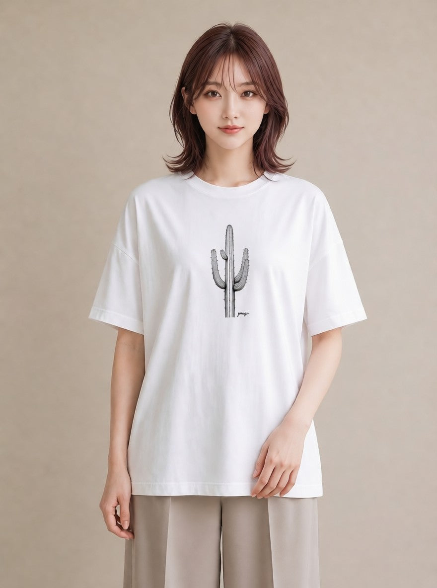 デザインTシャツ レディース サボテン 植物 ボタニカル イラスト こなれ感 旅行用 海 白T YMAZO