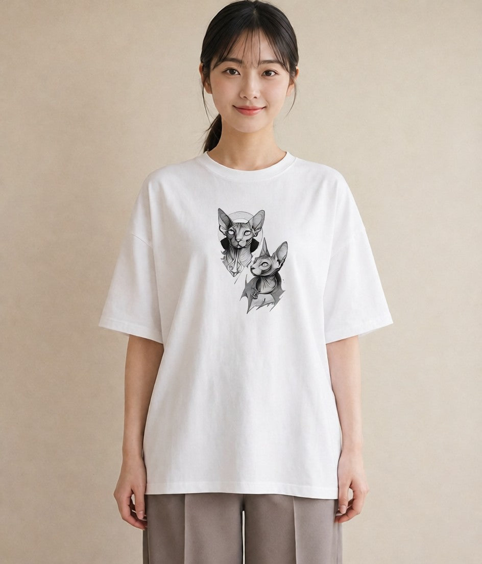 Tシャツ レディース スフィンクス 猫 ねこ イラスト お洒落 送別ギフト 通勤 白T YMAZO