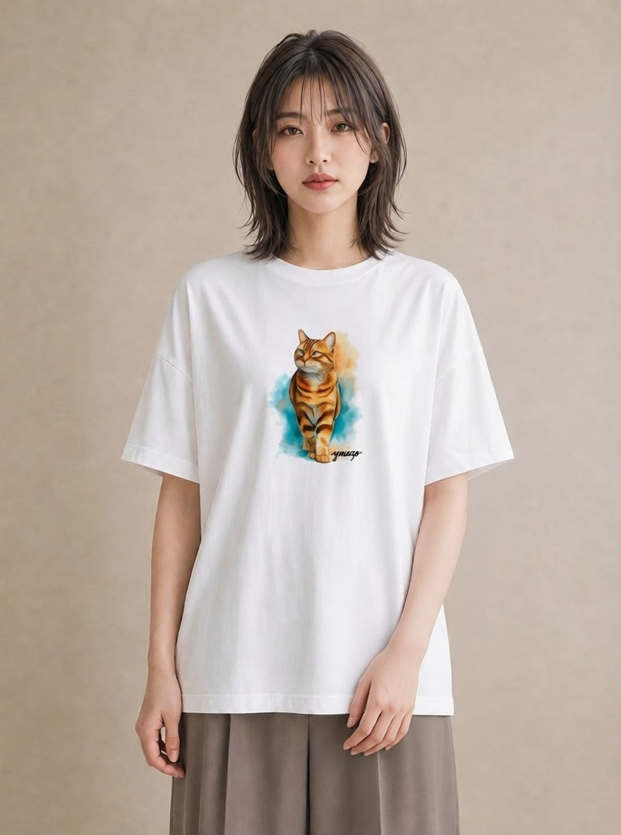 プリントTシャツ レディース メインクーン 猫 ねこ イラスト ゆるかわ 帰省 ラフ 白T YMAZO