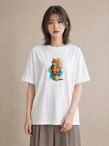 プリントTシャツ レディース メインクーン 猫 ねこ イラスト ゆるかわ 帰省 ラフ 白T YMAZO