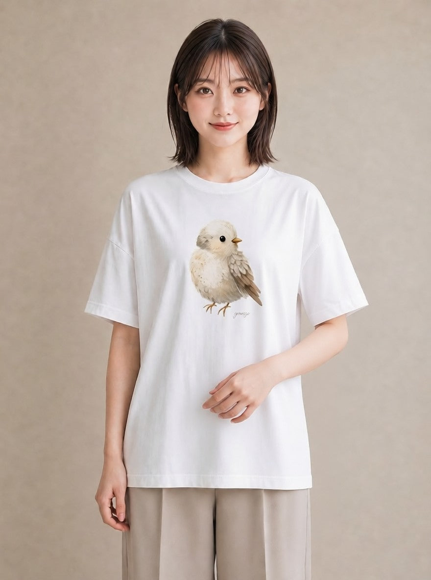 半袖Tシャツ レディース 文鳥 ペット 動物 イラスト ユニーク 通学 誕生日プレゼント 白T YMAZO