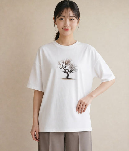 Tシャツ レディース 青の水彩 風景 ブルー ナチュラル アンティーク イラスト シンプル カフェ服 クリスマス 白T YMAZO