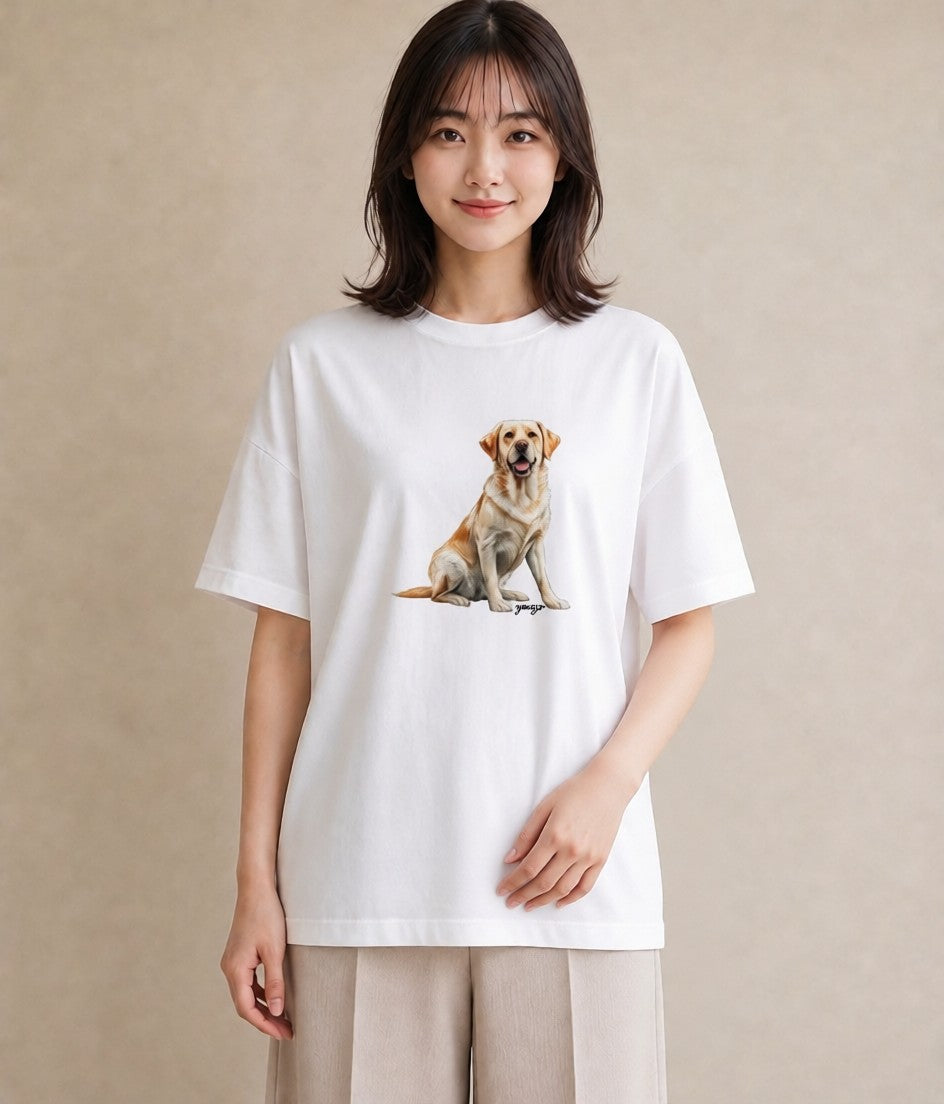 Tシャツ レディース ラブラドールレトリバー 犬 いぬ イラスト ヴィンテージ風 カフェ巡り 女子会 白T YMAZO