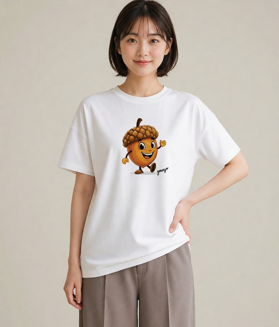 半袖Tシャツ レディース どんぐり 植物 ボタニカル イラスト ポップ ミセス 春コーデ 白T YMAZO