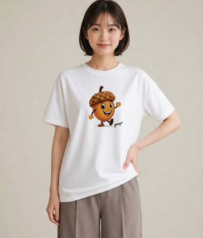 半袖Tシャツ レディース どんぐり 植物 ボタニカル イラスト ポップ ミセス 春コーデ 白T YMAZO