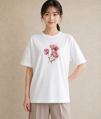 グラフィックTシャツ レディース ゆり 百合 花 花柄 イラスト 韓国風 休日 ペアコーデ 白T