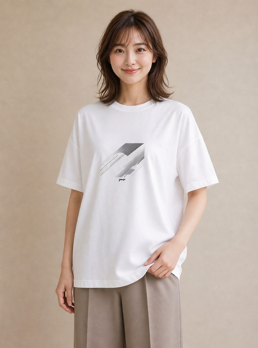 Tシャツ レディース 幾何学 ミニマル ジオメトリック イラスト ラフ 散歩 お出かけ 白T YMAZO