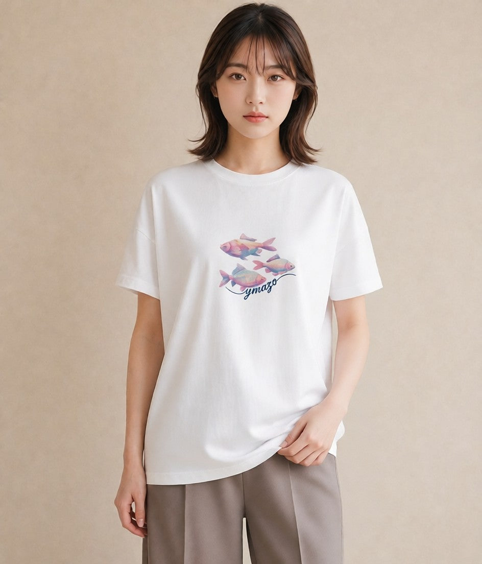 プリントTシャツ レディース たい焼き 食べ物 フード イラスト ミニマル 通学 誕生日プレゼント 白T YMAZO