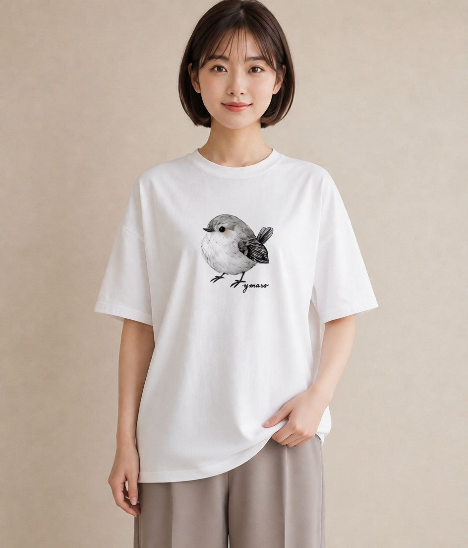 グラフィックTシャツ レディース シロフクロウ 動物 アニマル イラスト 個性的 カフェ巡り 女子会 白T YMAZO