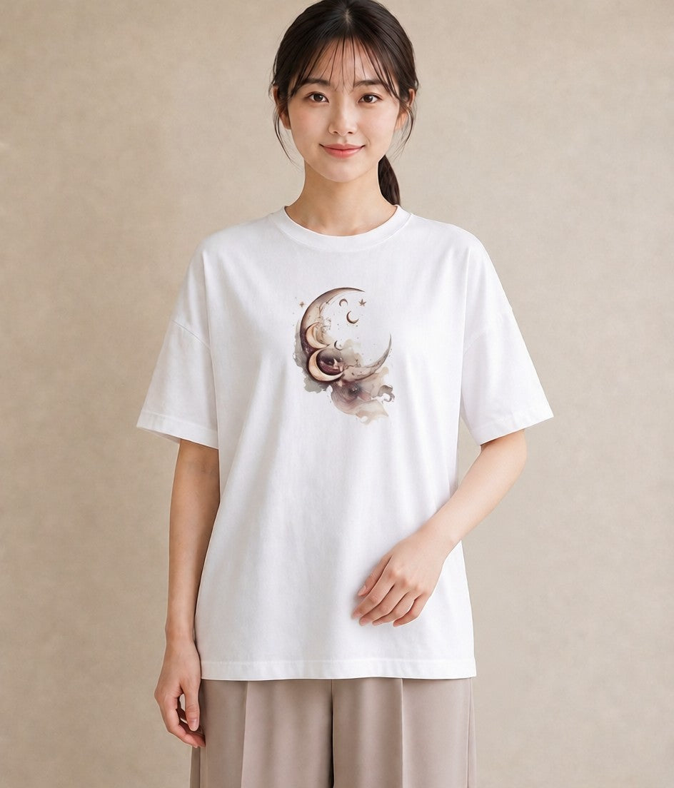 デザインTシャツ レディース 月 星空 宇宙 イラスト 可愛い 親子 20代 白T YMAZO
