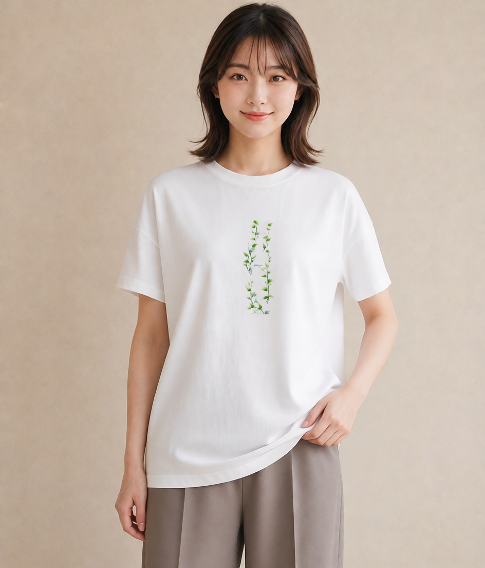 半袖Tシャツ レディース あさがお 朝顔 花 花柄 イラスト 韓国風 買い物 夏コーデ 白T YMAZO