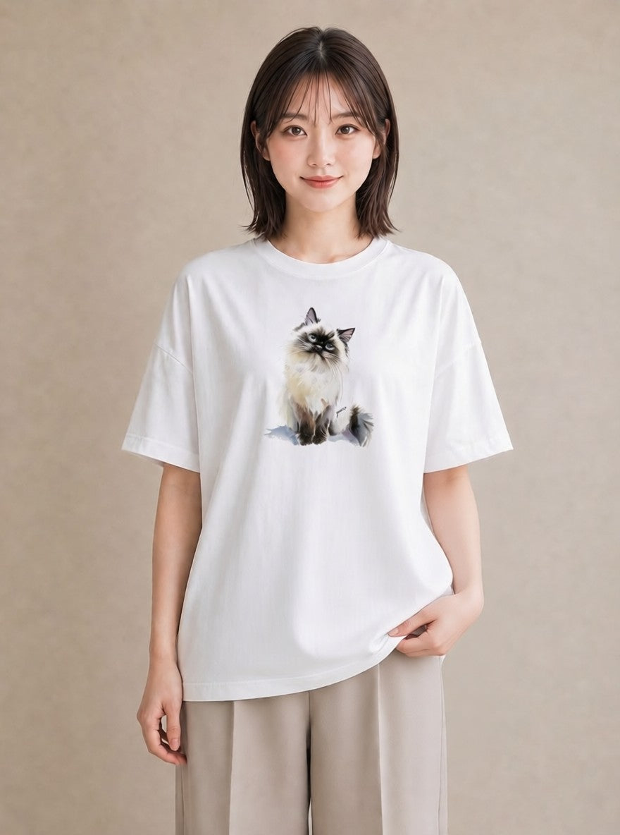 デザインTシャツ レディース 猫 ねこ イラスト ユニーク 母の日 ビーチ 白T YMAZO