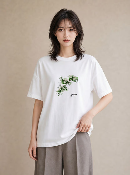 デザインTシャツ レディース 梅 花 花柄 イラスト 休日コーデ 綿100 デート 白T YMAZO
