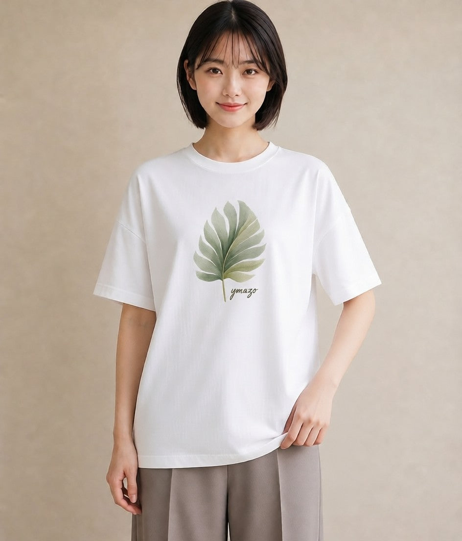 プリントTシャツ レディース 苔 植物 ボタニカル イラスト きれいめカジュアル デイリーウェア 休日 白T YMAZO