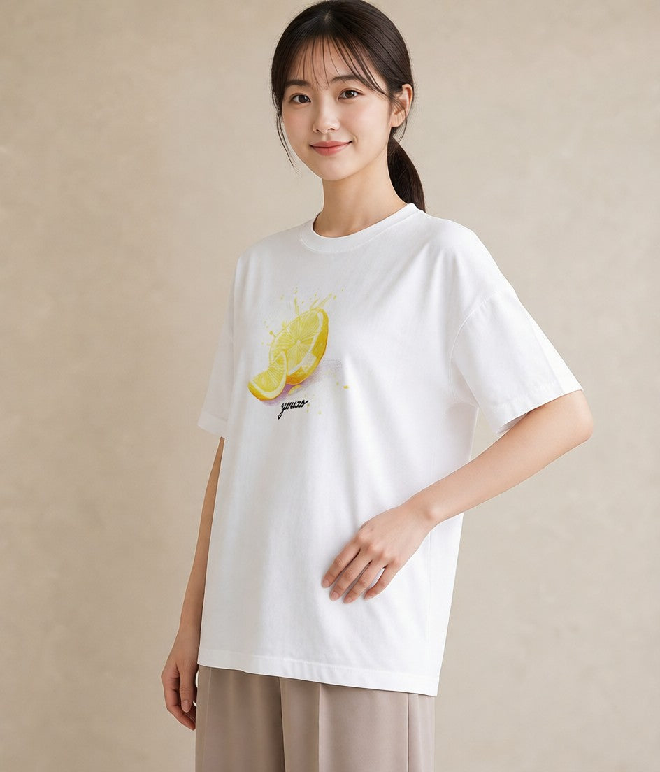 プリントTシャツ レディース レモン 檸檬 食べ物 フード イラスト シック 女子会 お揃い 白T YMAZO