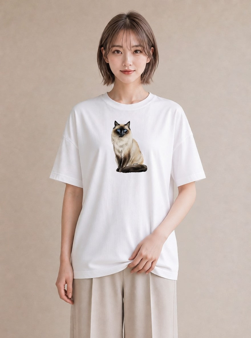 デザインTシャツ レディース ペルシャ 猫 ねこ イラスト カジュアル 夏コーデ 通学 白T YMAZO
