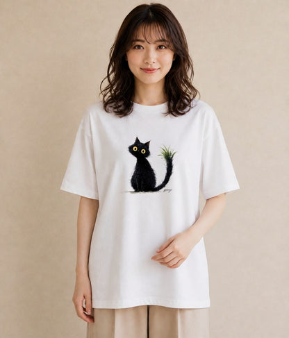 グラフィックTシャツ レディース 黒猫 猫 ねこ イラスト きれいめ おしゃれギフト 社会人 白T YMAZO