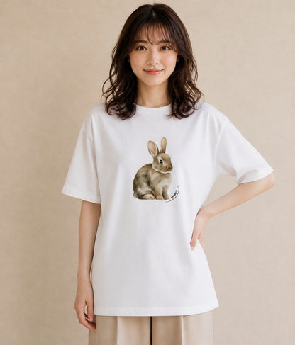 Tシャツ レディース ネザーランドドワーフ ペット 動物 イラスト 可愛い 秋コーデ おしゃれギフト 白T YMAZO