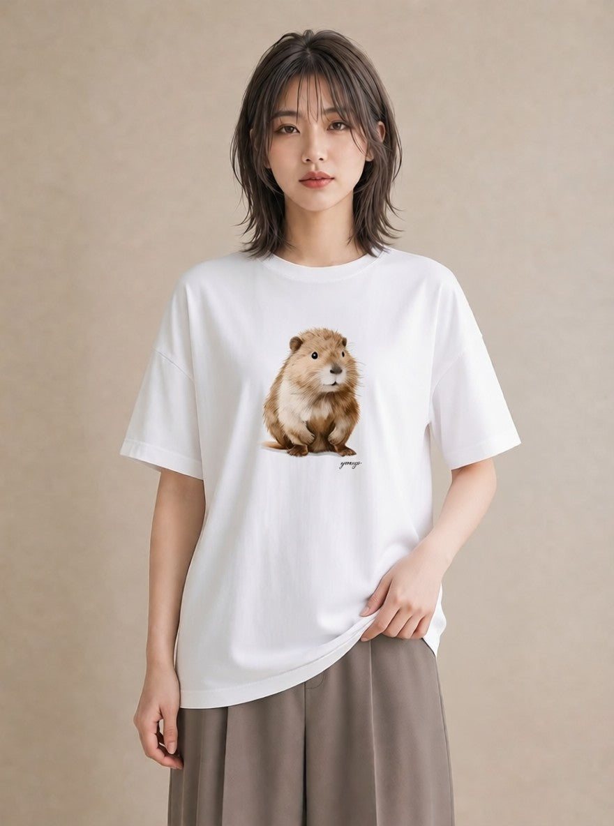Tシャツ レディース フェレット ペット 動物 イラスト ゆるかわ ルームウェア ギフト 白T YMAZO