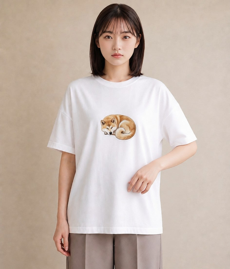 プリントTシャツ レディース 秋田犬 犬 いぬ イラスト 線画 ペアコーデ 秋コーデ 白T YMAZO