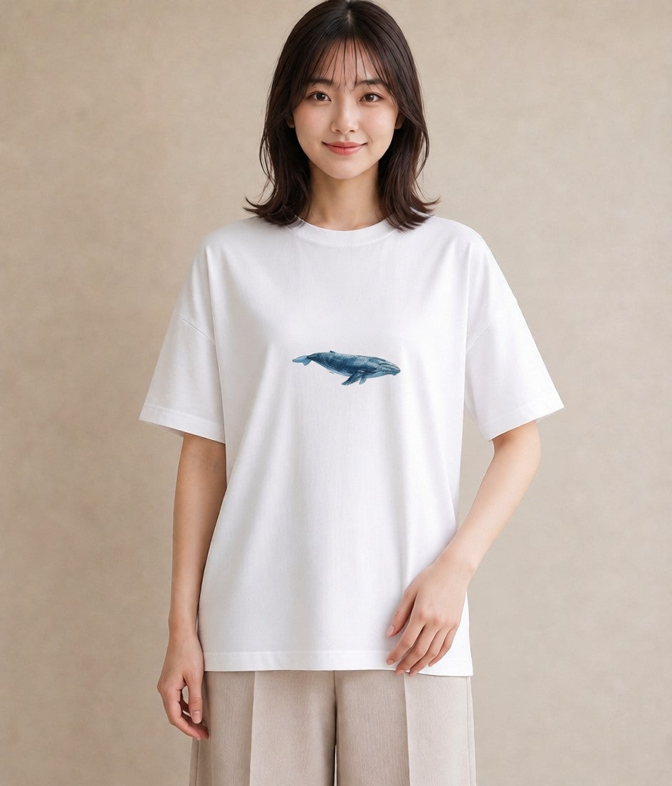 デザインTシャツ レディース ジンベエザメ 海の生き物 海 イラスト 休日コーデ 春服 ミセス 白T YMAZO