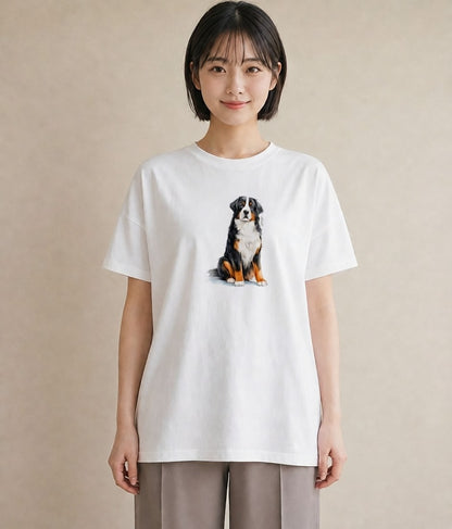 デザインTシャツ レディース バーニーズマウンテンドッグ 犬 いぬ イラスト フェミニン お出かけ 普段着 白T YMAZO