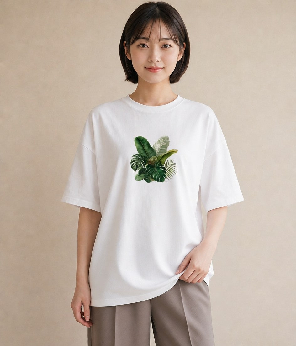 Tシャツ レディース モンステラ 植物 ボタニカル イラスト モード 旅行 母娘コーデ 白T YMAZO