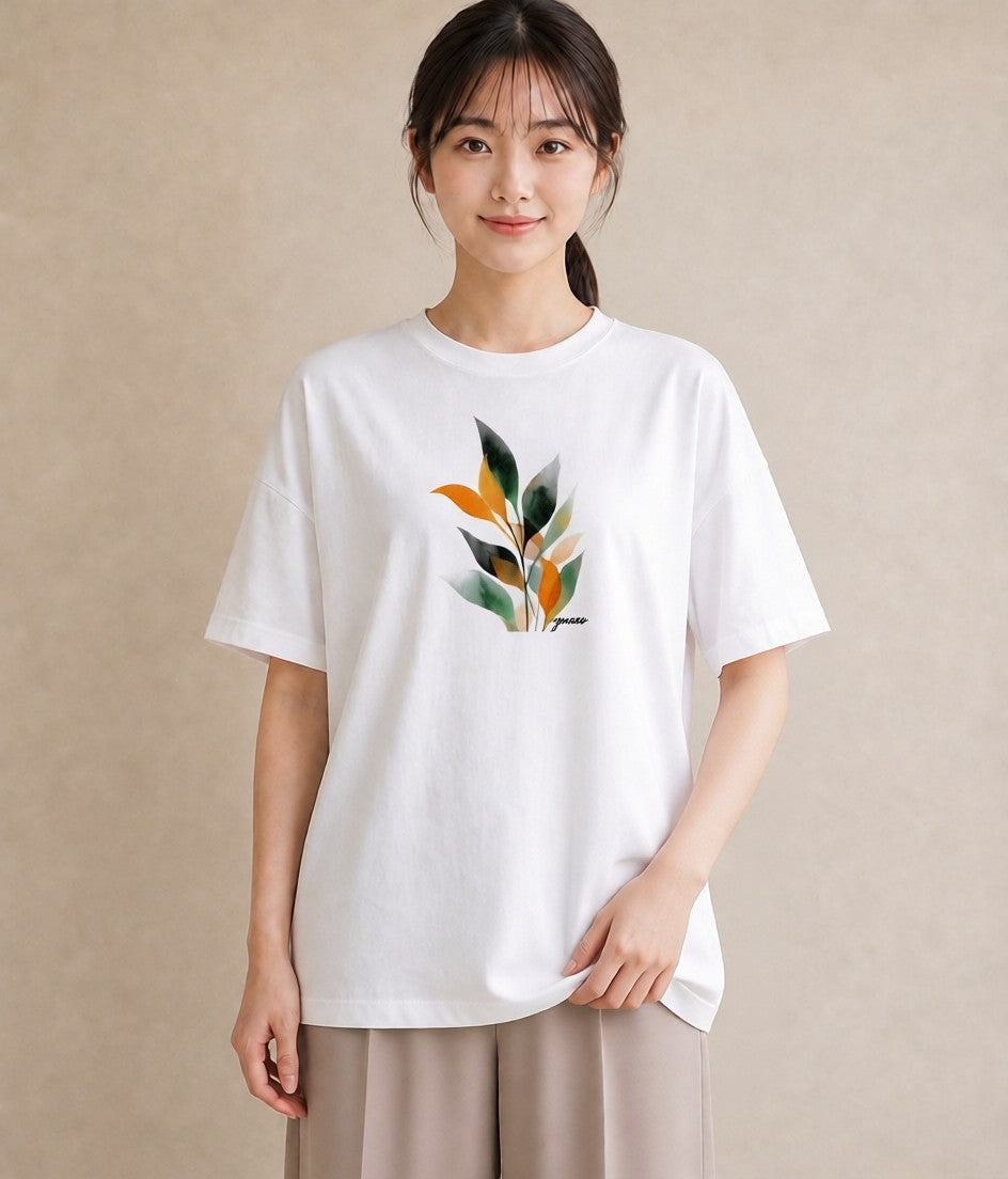 半袖Tシャツ レディース ボタニカル 植物 イラスト カジュアル 旅行 母娘コーデ 白T YMAZO