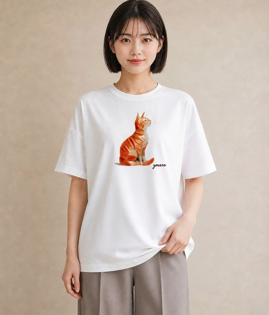 デザインTシャツ レディース 猫 ねこ イラスト こなれ感 女性 旅行用 白T YMAZO