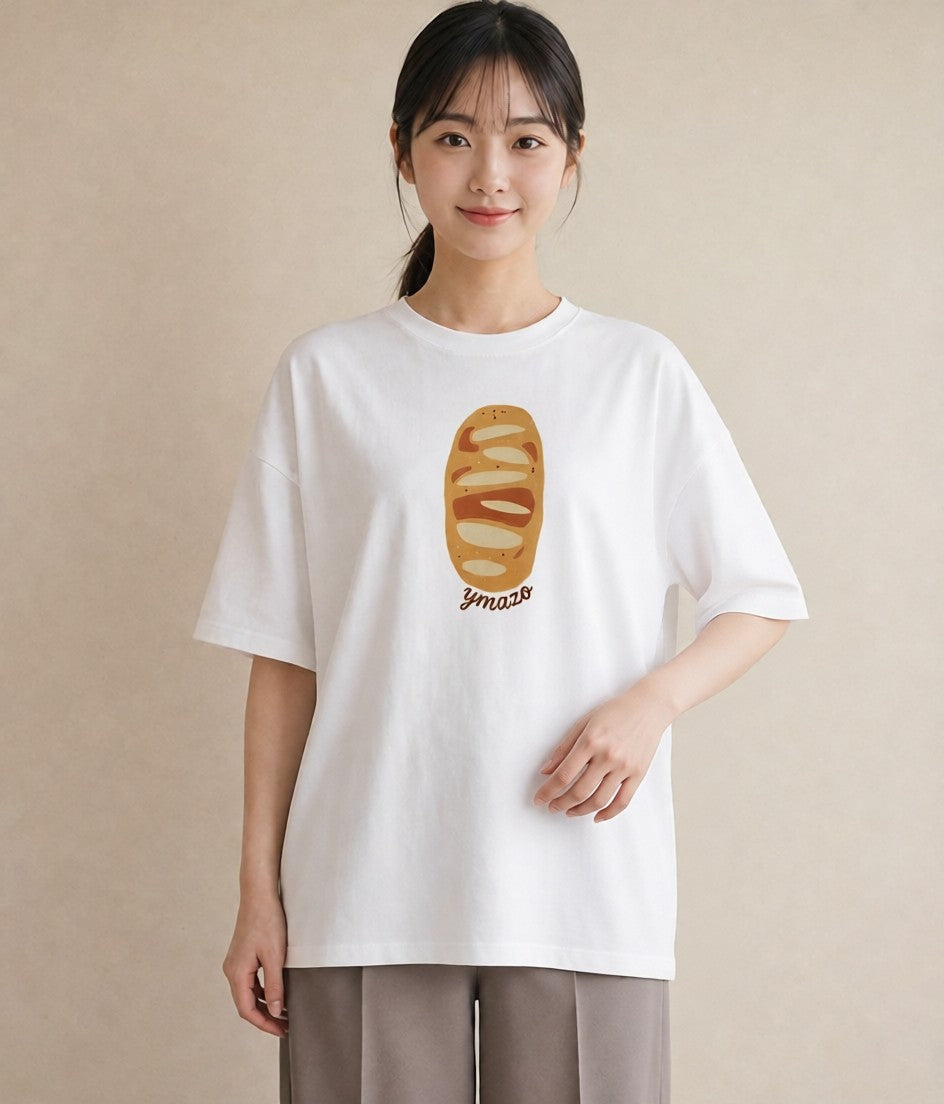プリントTシャツ レディース クロワッサン 食べ物 フード イラスト 休日コーデ 母娘コーデ 自分用 白T YMAZO
