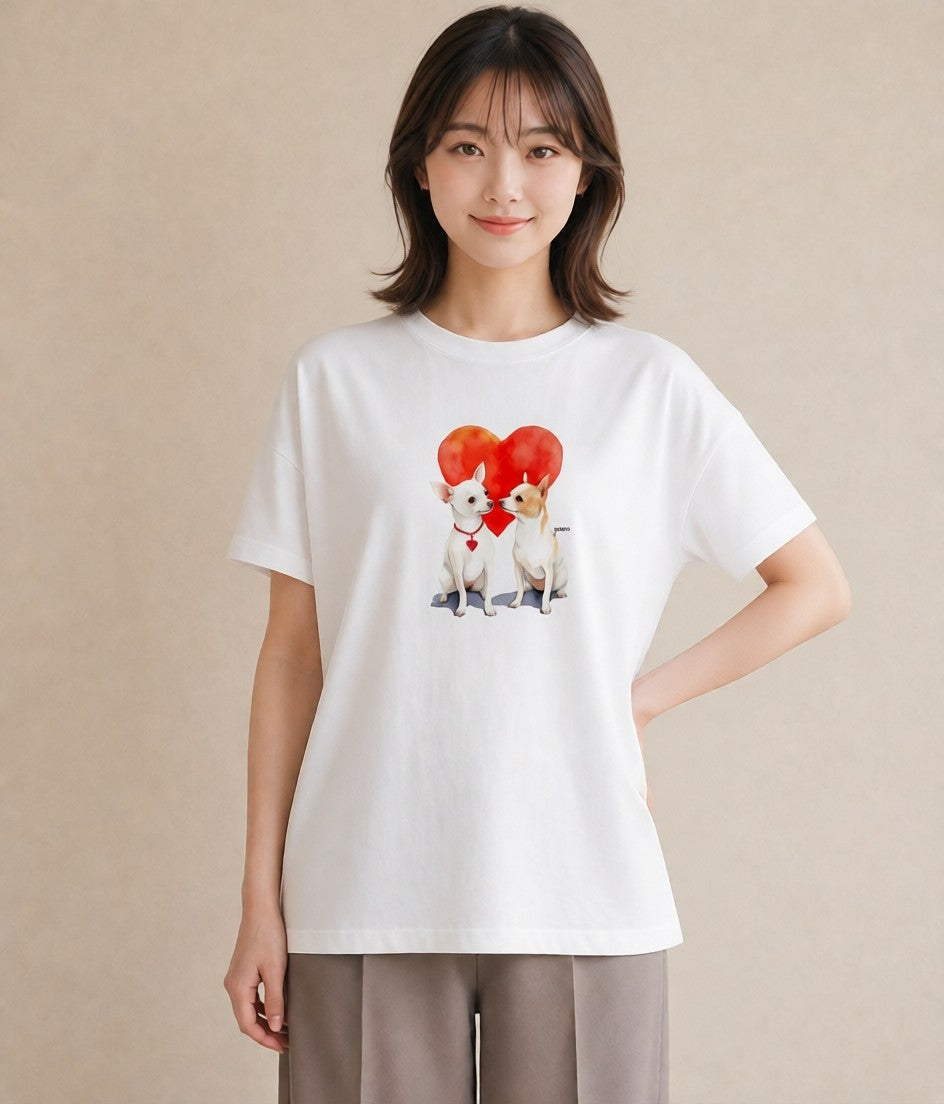 デザインTシャツ レディース チワワ 犬 いぬ イラスト ポップ 買い物 夏コーデ 白T YMAZO
