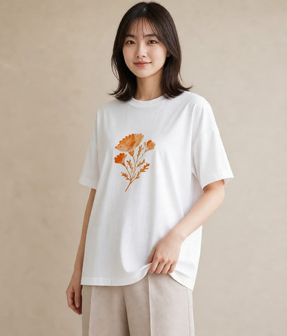 プリントTシャツ レディース カーネーション 花 花柄 イラスト ラフカジュアル クリスマス 旅行 白T YMAZO