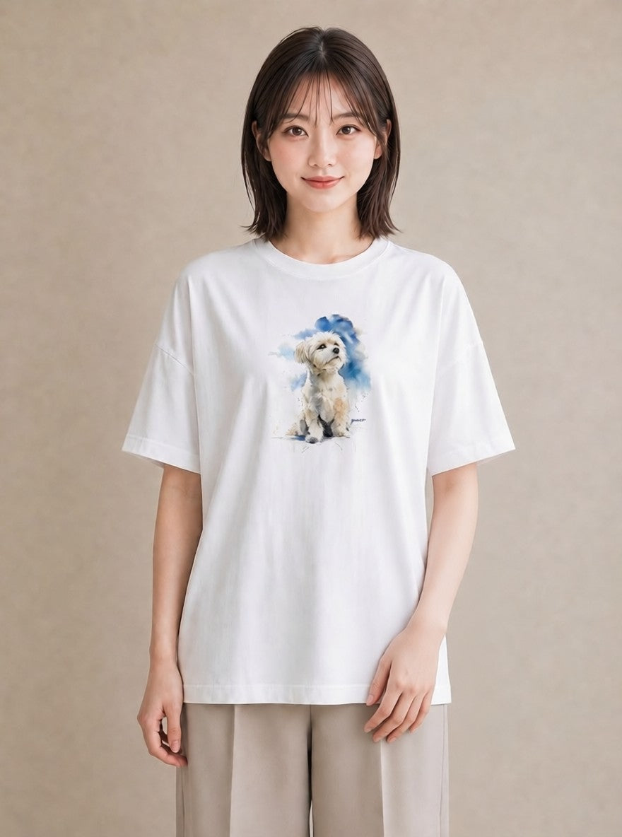 グラフィックTシャツ レディース 犬好き 犬 いぬ イラスト 可愛い 自分用 ルームウェア 白T YMAZO