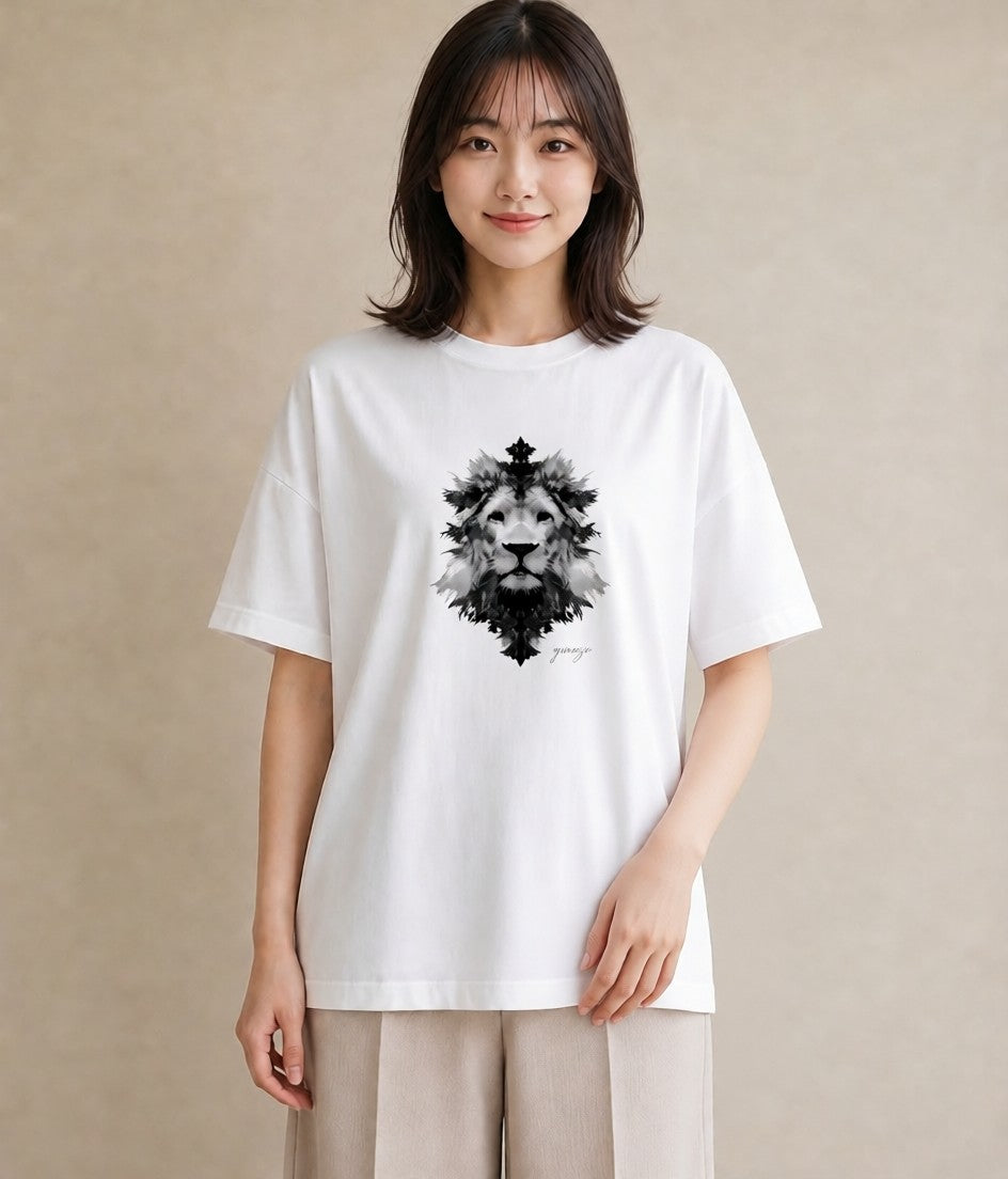 半袖Tシャツ レディース ライオン 動物 アニマル イラスト お揃い 親子 白T YMAZO