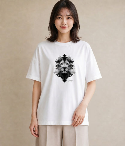 半袖Tシャツ レディース ライオン 動物 アニマル イラスト お揃い 親子 白T YMAZO