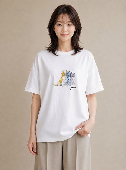デザインTシャツ レディース キャバリア 犬 いぬ イラスト きれいめ ホワイトデー 春服 白T YMAZO