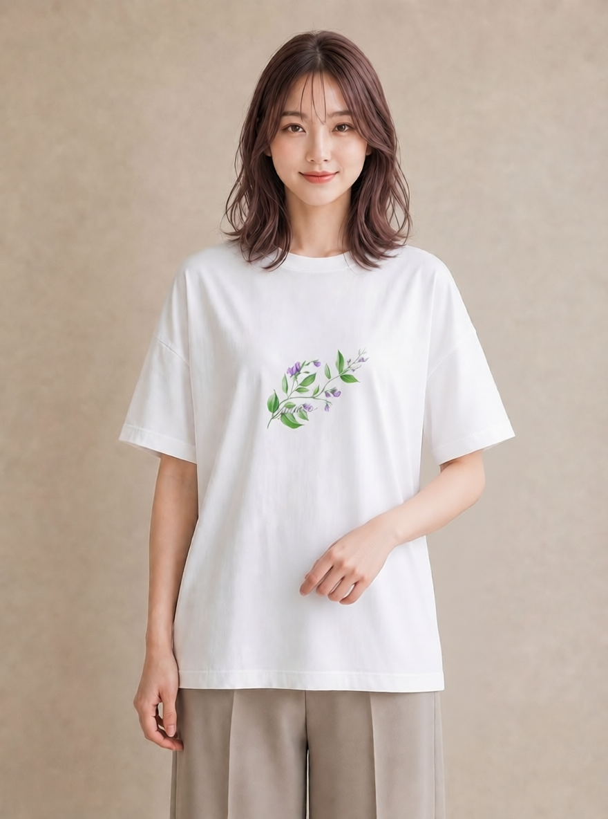 Tシャツ レディース すずらん 花 花柄 イラスト きれいめ 春服 ミセス 白T