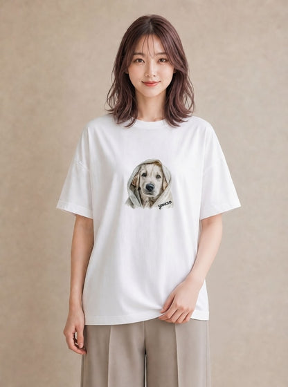半袖Tシャツ レディース ゴールデンレトリバー ゴールデン 犬 いぬ イラスト きれいめカジュアル 買い物 夏コーデ 白T YMAZO