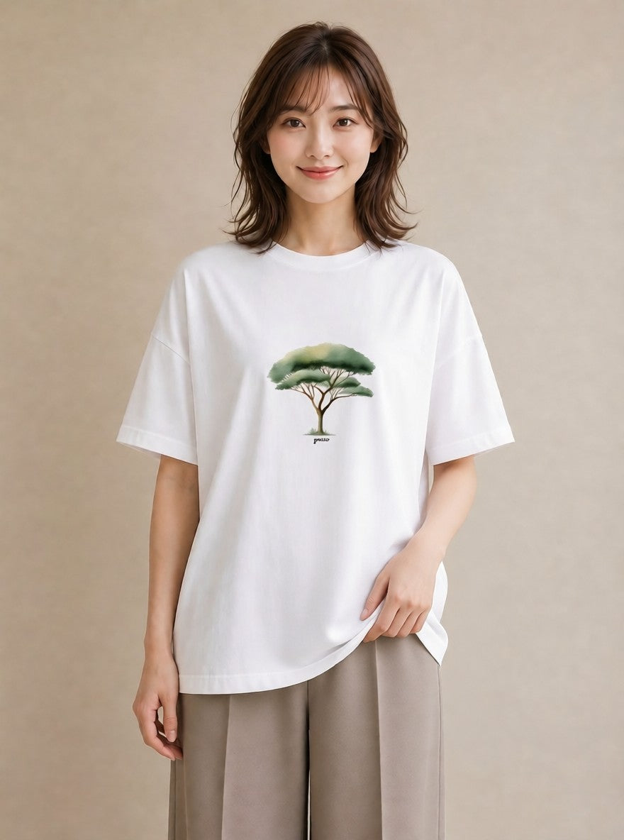 デザインTシャツ レディース 盆栽 植物 ボタニカル イラスト 線画 休日 ペアコーデ 白T YMAZO