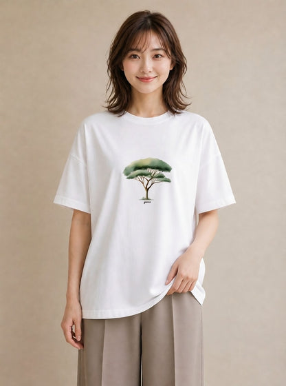 デザインTシャツ レディース 盆栽 植物 ボタニカル イラスト 線画 休日 ペアコーデ 白T YMAZO